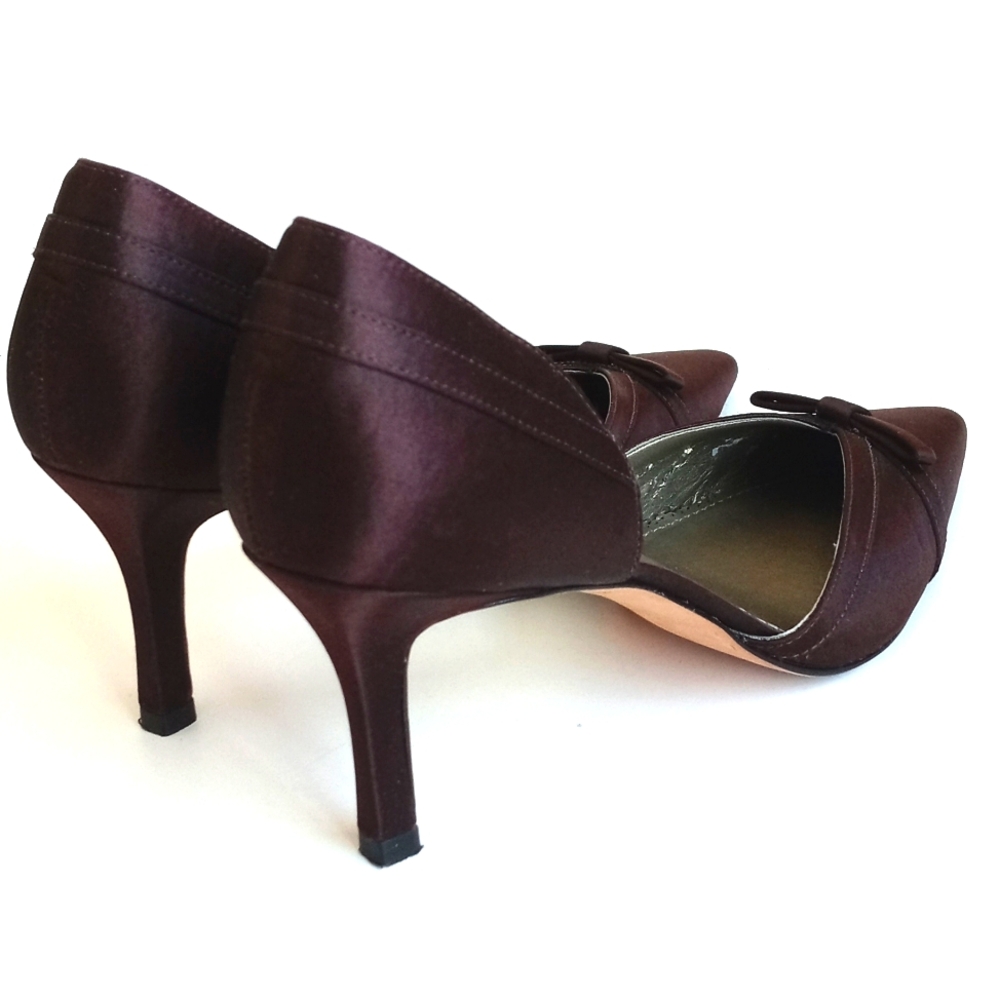 Ann Taylor Elegant Satin Brown Women's Kitten 3” Heels With Bow 8 - Picture 4 of 12